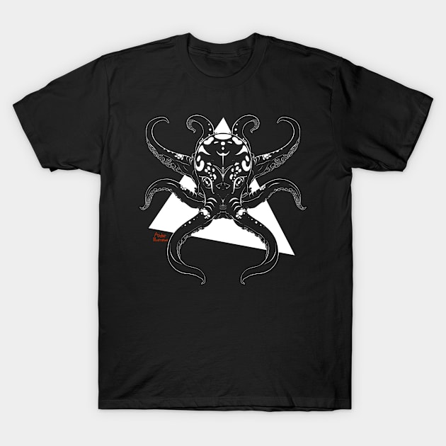 Mysteries Of The Deep - Geometric - Symmetrical - White Octopus T-Shirt by archerillustrations